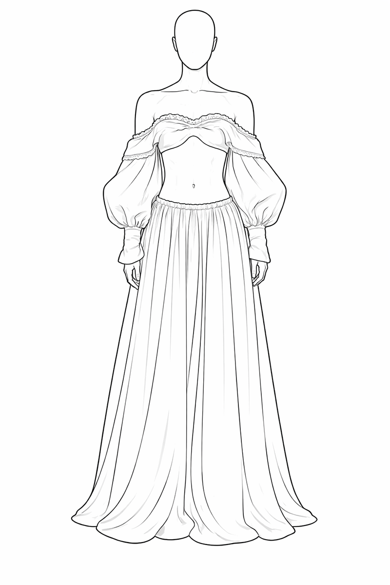 LONG WHITE BUTTON SKIRT SET