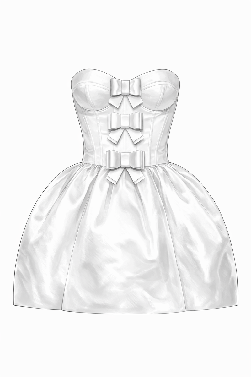 SHORT CREAM IVORY BOW DRESS